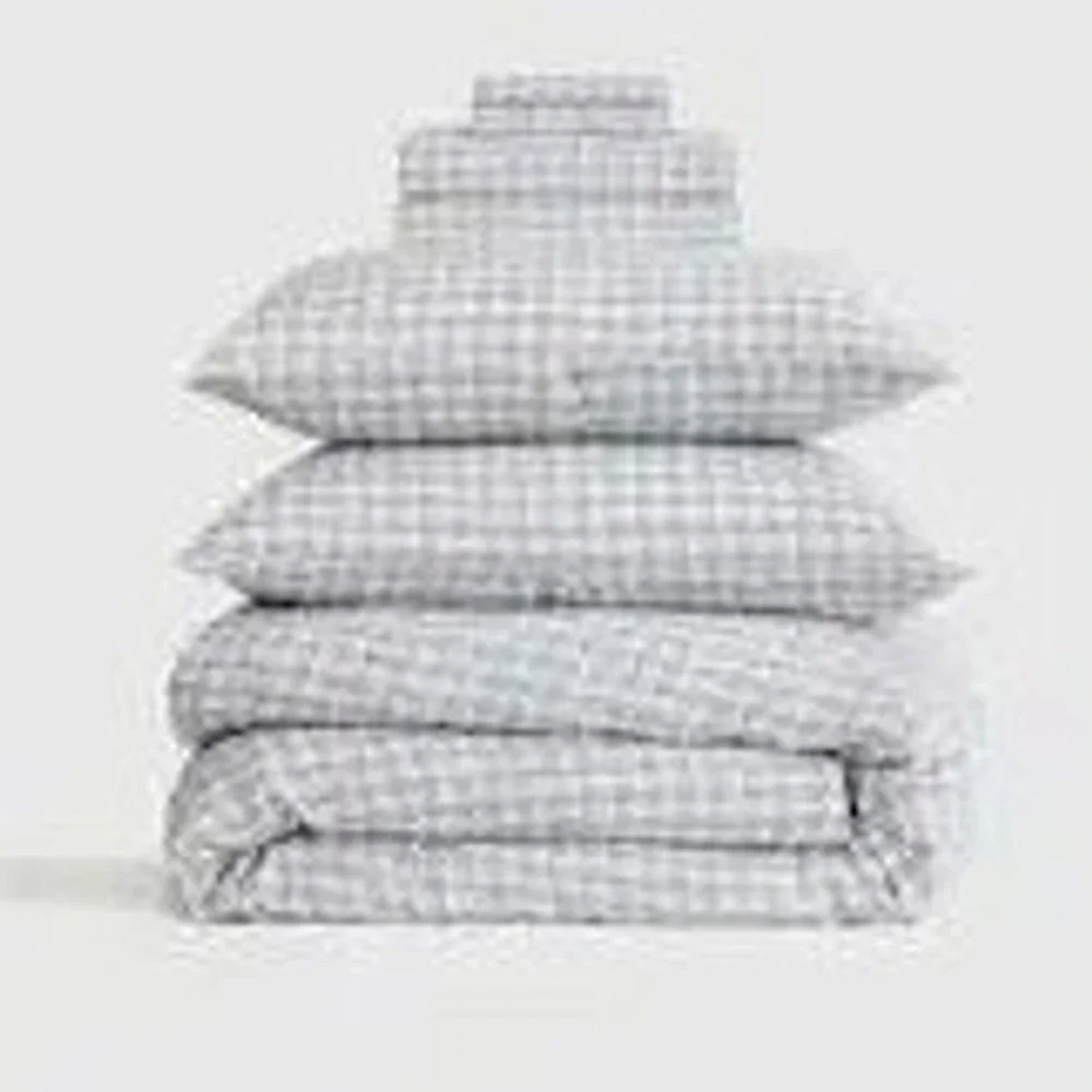 Quince European‎ Linen Gingham Duvet Cover Blue Fog Twin New With Tags